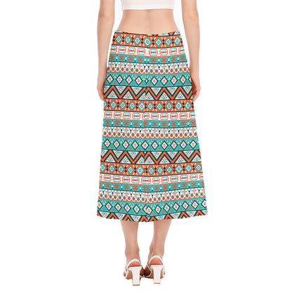 Navajo Geometric Pattern Print Side Slit Midi Skirt