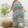 Navajo Geometric Pattern Print Silk V-Neck Kaftan Dress