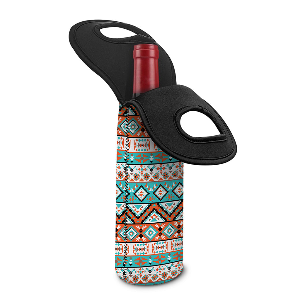 Navajo Geometric Pattern Print Single Neoprene Wine Tote