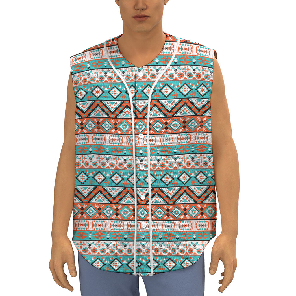 Navajo Geometric Pattern Print Sleeveless Baseball Jersey