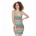 Navajo Geometric Pattern Print Sleeveless Bodycon Dress