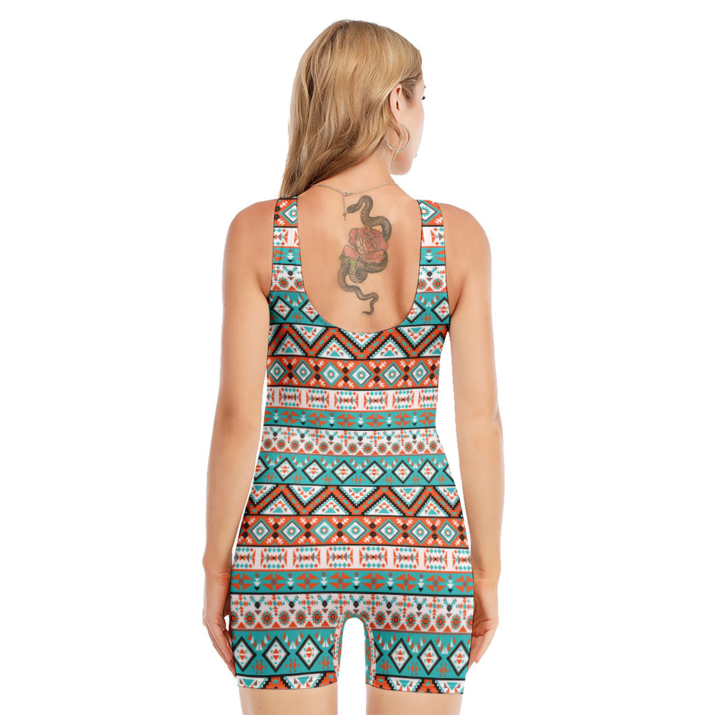Navajo Geometric Pattern Print Sleeveless One Piece Swimsuit