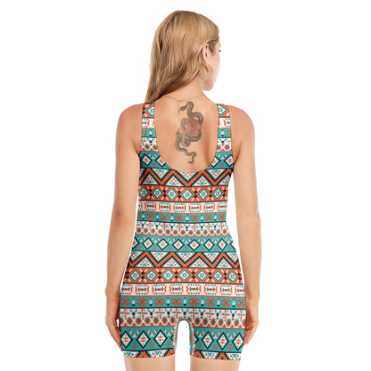 Navajo Geometric Pattern Print Sleeveless One Piece Swimsuit