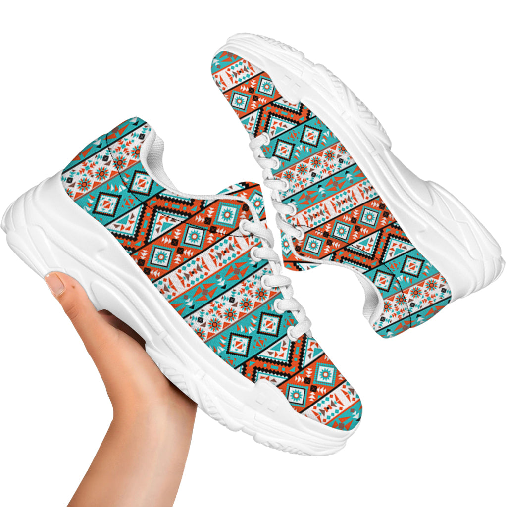 Navajo Geometric Pattern Print White Chunky Shoes