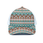 Navajo Geometric Pattern Print White Mesh Trucker Cap
