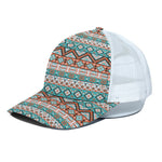 Navajo Geometric Pattern Print White Mesh Trucker Cap