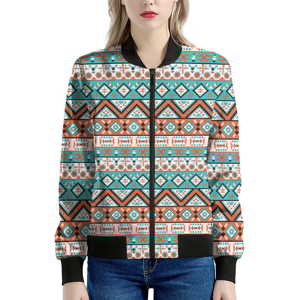 Navajo Geometric Pattern Print Women's Bomber Jacket
