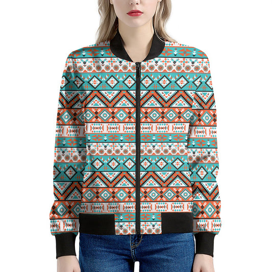 Navajo Geometric Pattern Print Women's Bomber Jacket