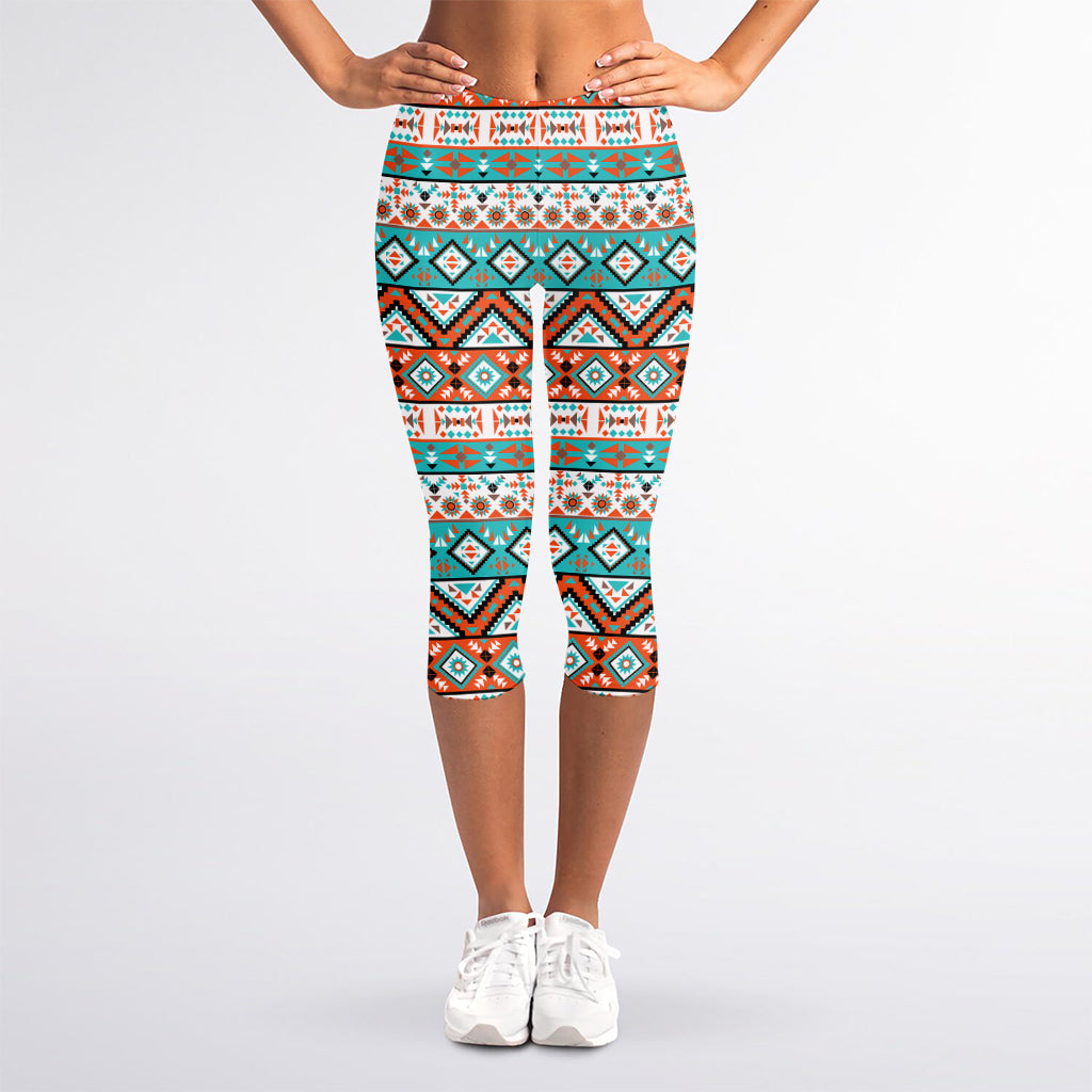 Navajo Geometric Pattern Print Women's Capri Leggings