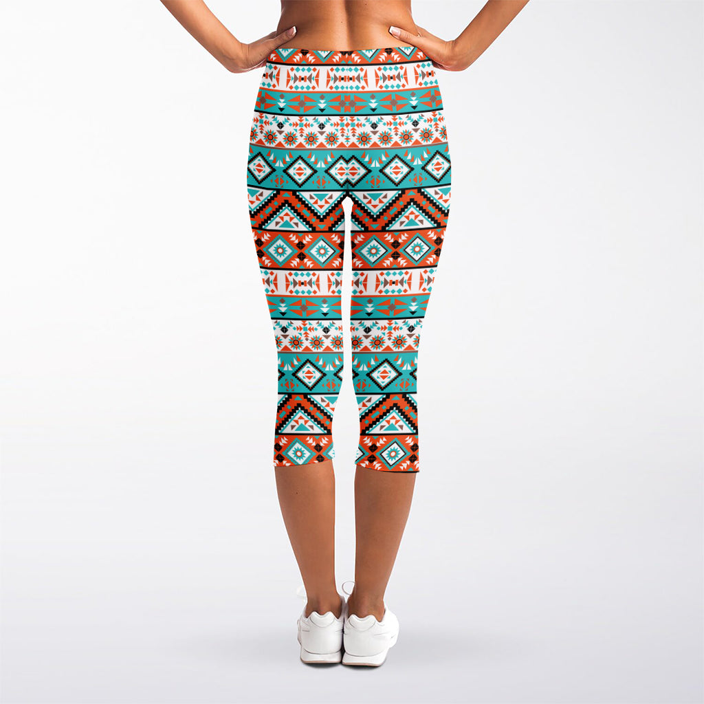 Navajo Geometric Pattern Print Women's Capri Leggings