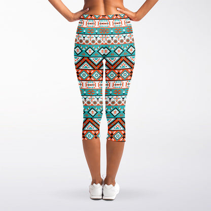 Navajo Geometric Pattern Print Women's Capri Leggings