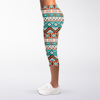 Navajo Geometric Pattern Print Women's Capri Leggings