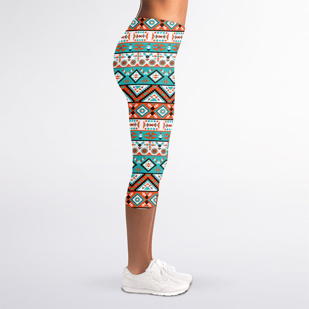Navajo Geometric Pattern Print Women's Capri Leggings