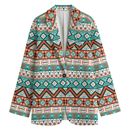 Navajo Geometric Pattern Print Women's Cotton Blazer