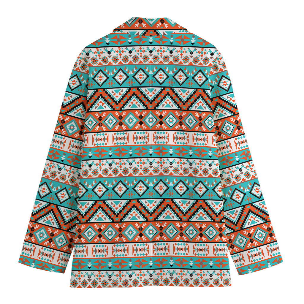 Navajo Geometric Pattern Print Women's Cotton Blazer
