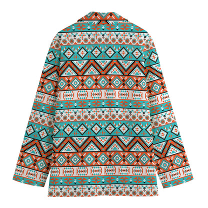 Navajo Geometric Pattern Print Women's Cotton Blazer