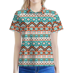 Navajo Geometric Pattern Print Women's Polo Shirt