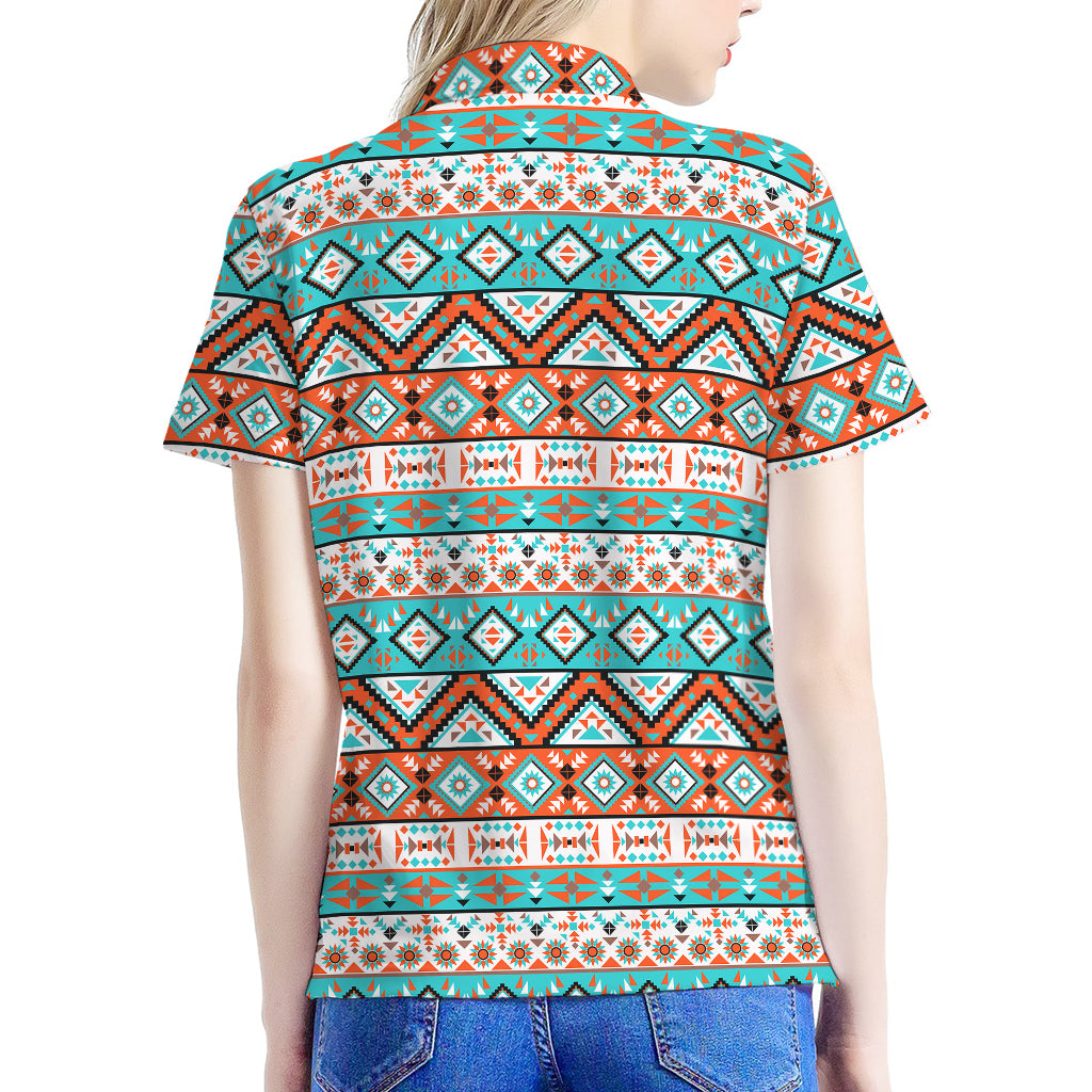 Navajo Geometric Pattern Print Women's Polo Shirt