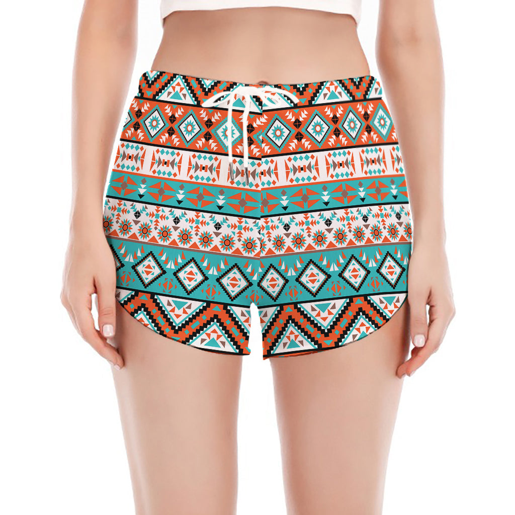 Navajo Geometric Pattern Print Women's Split Running Shorts