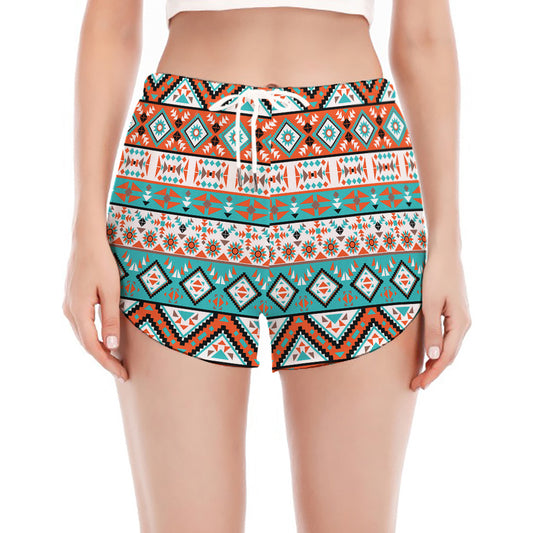 Navajo Geometric Pattern Print Women's Split Running Shorts