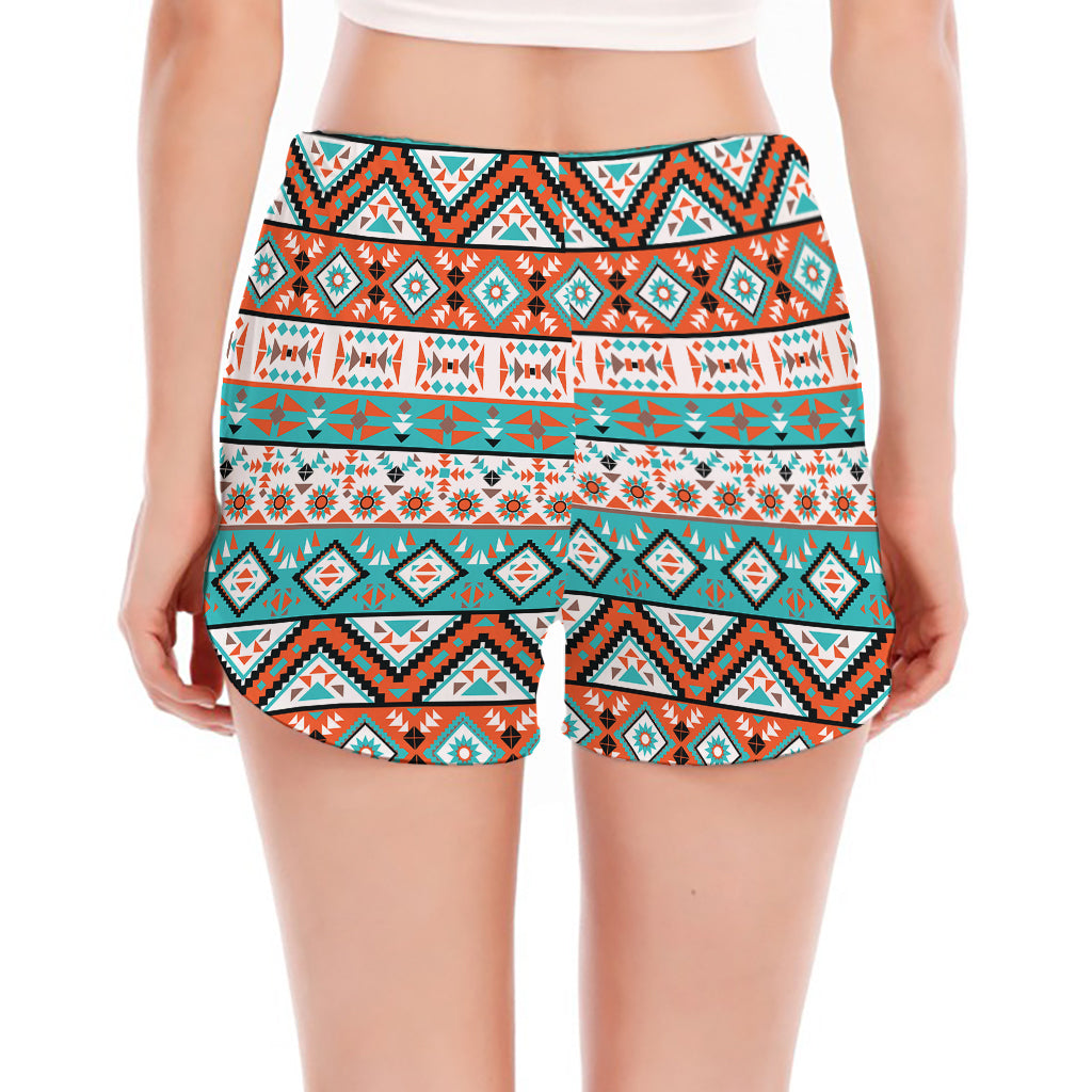 Navajo Geometric Pattern Print Women's Split Running Shorts