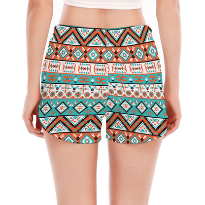 Navajo Geometric Pattern Print Women's Split Running Shorts
