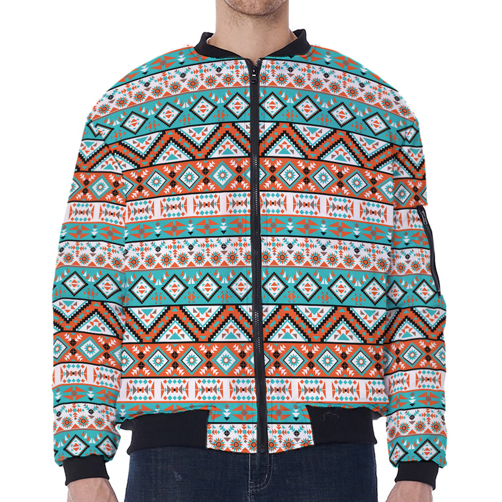 Navajo Geometric Pattern Print Zip Sleeve Bomber Jacket