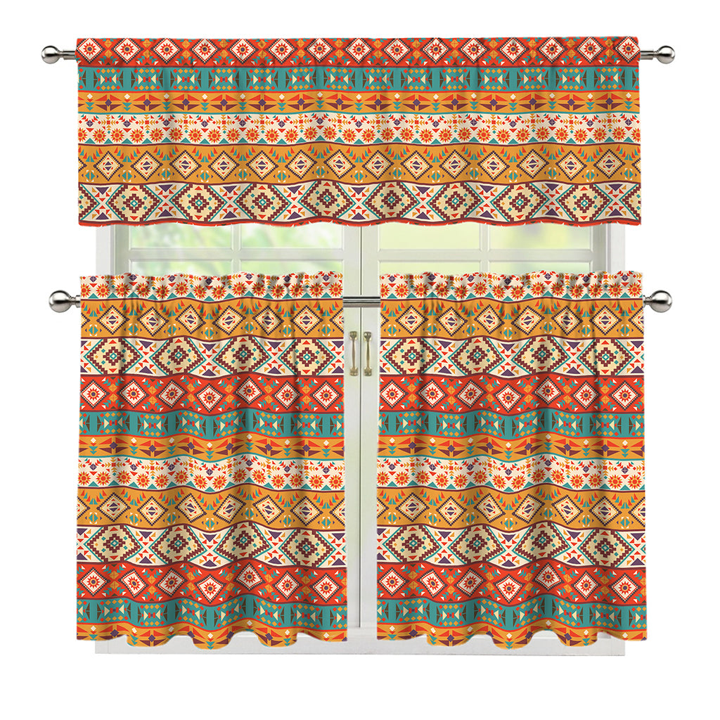 Navajo Native Pattern Print 3 Piece Kitchen Curtains