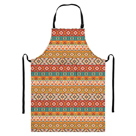 Navajo Native Pattern Print Bib Apron With Pocket