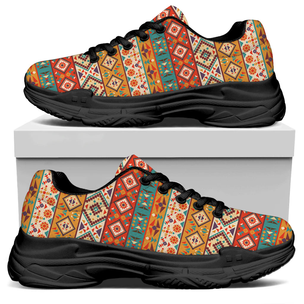 Navajo Native Pattern Print Black Chunky Shoes