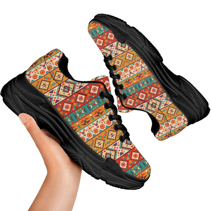 Navajo Native Pattern Print Black Chunky Shoes
