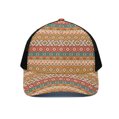 Navajo Native Pattern Print Black Mesh Trucker Cap