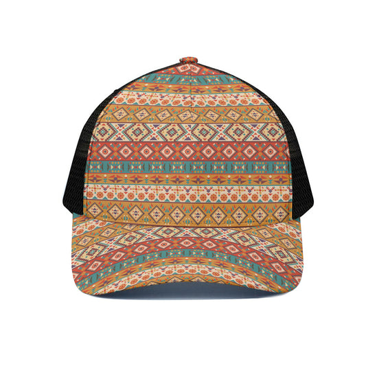 Navajo Native Pattern Print Black Mesh Trucker Cap