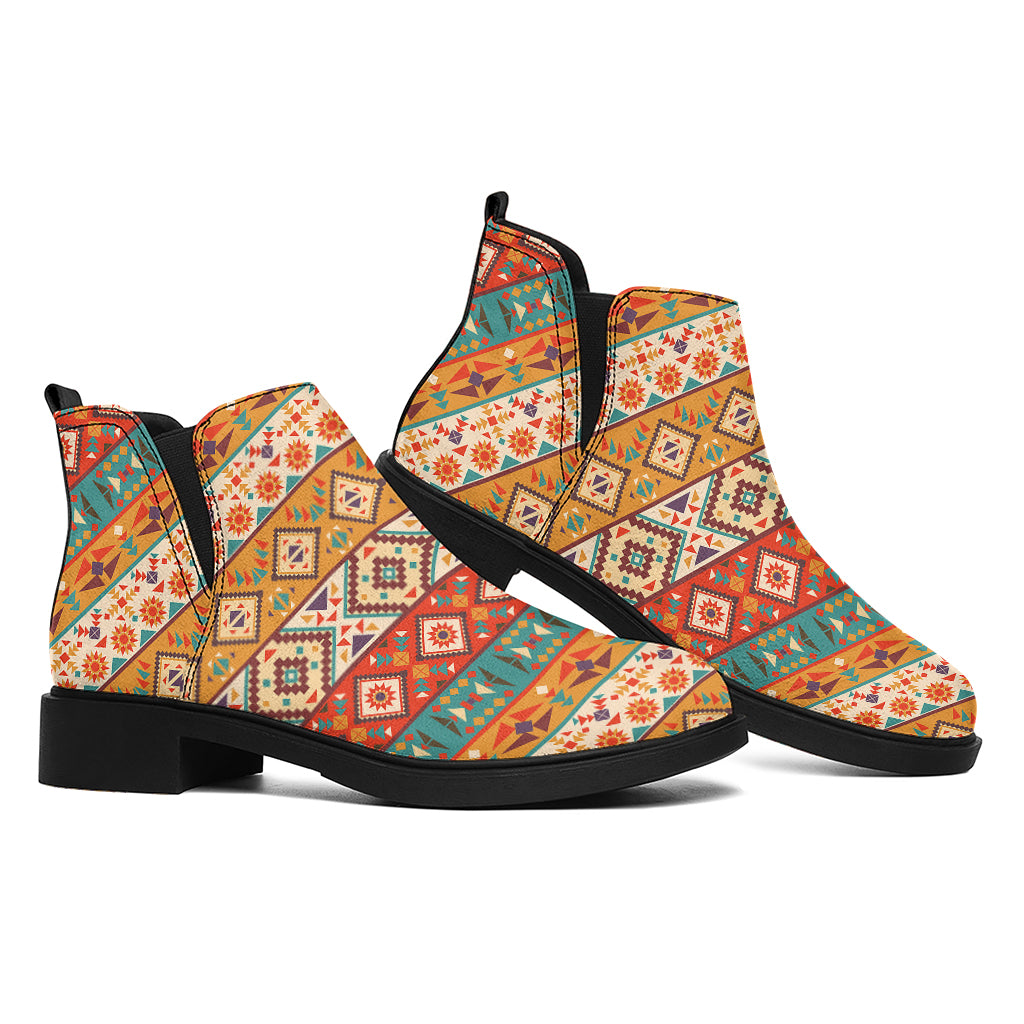 Navajo Native Pattern Print Flat Ankle Boots