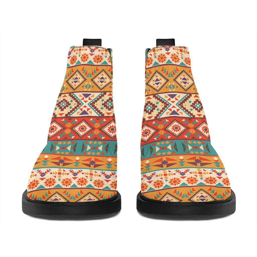 Navajo Native Pattern Print Flat Ankle Boots