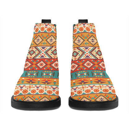 Navajo Native Pattern Print Flat Ankle Boots
