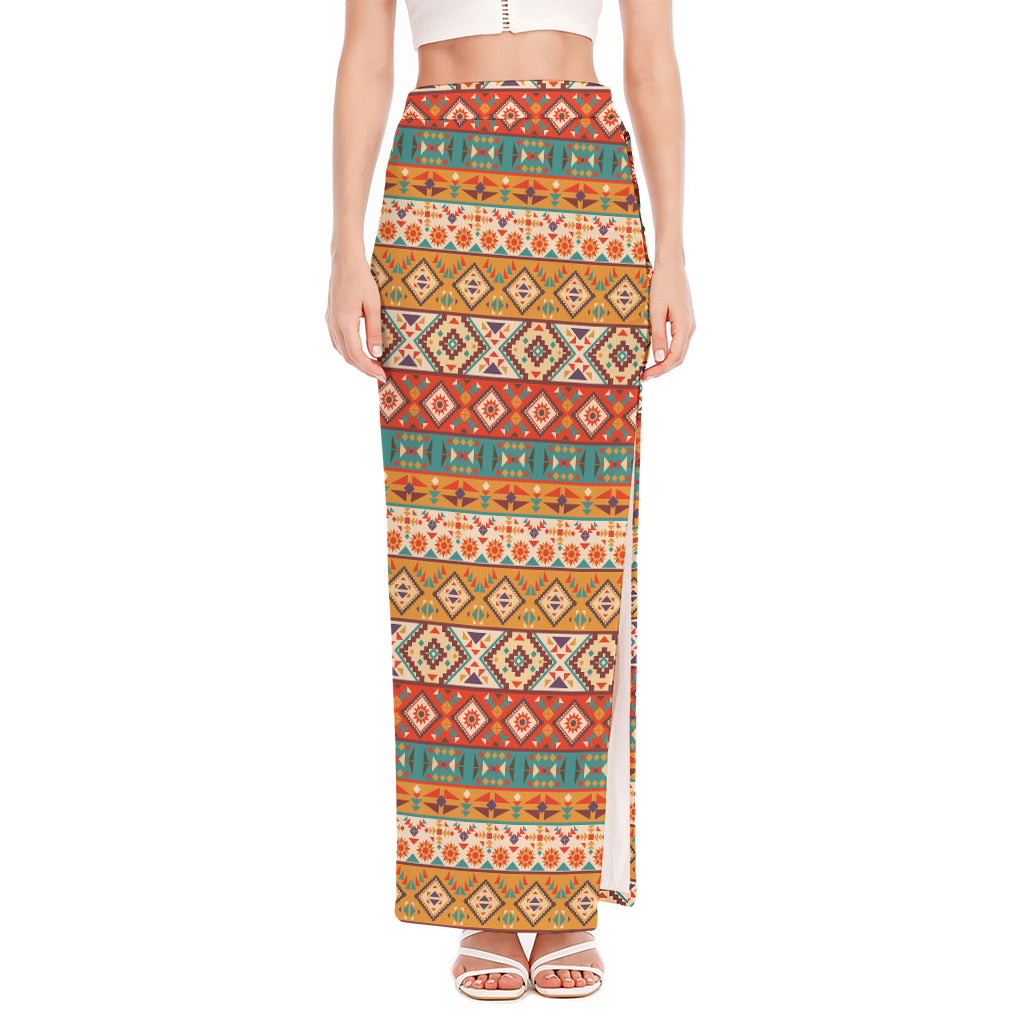 Navajo Native Pattern Print High Slit Maxi Skirt