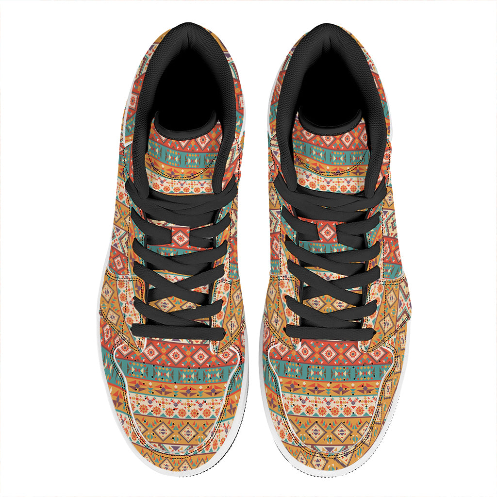 Navajo Native Pattern Print High Top Leather Sneakers