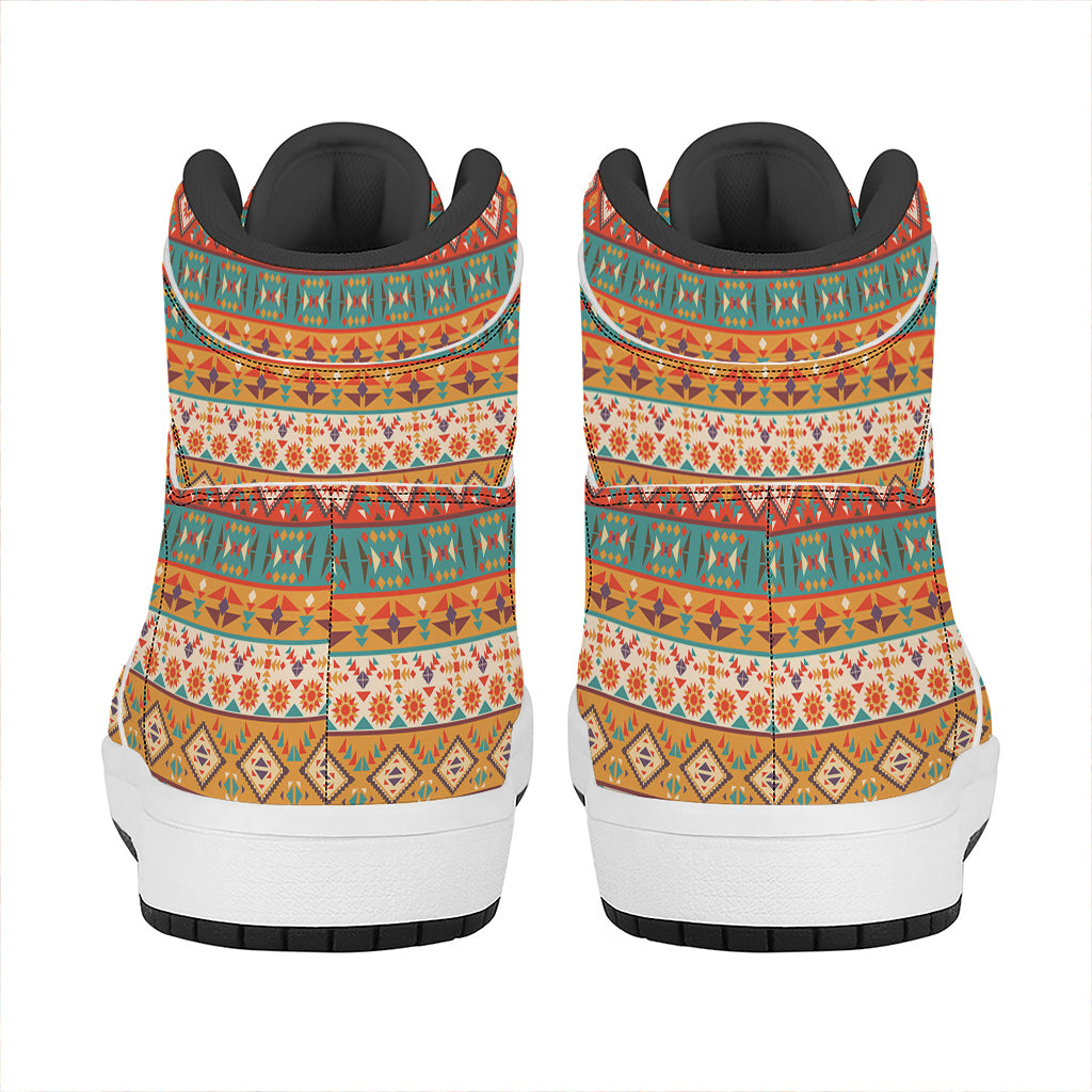 Navajo Native Pattern Print High Top Leather Sneakers