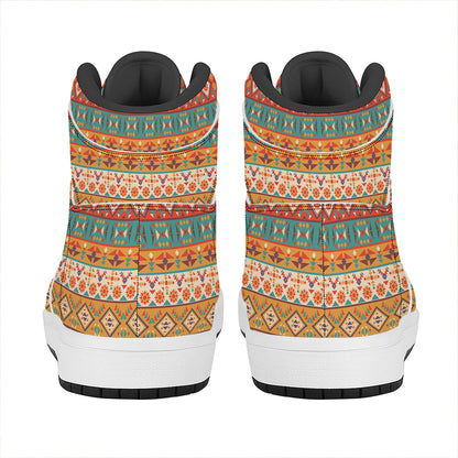 Navajo Native Pattern Print High Top Leather Sneakers