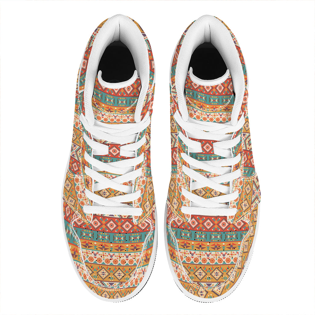Navajo Native Pattern Print High Top Leather Sneakers