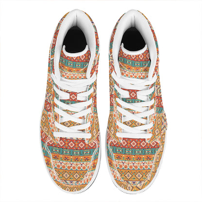 Navajo Native Pattern Print High Top Leather Sneakers