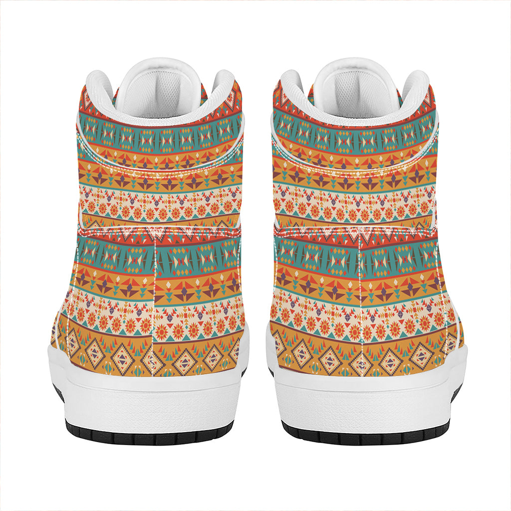 Navajo Native Pattern Print High Top Leather Sneakers