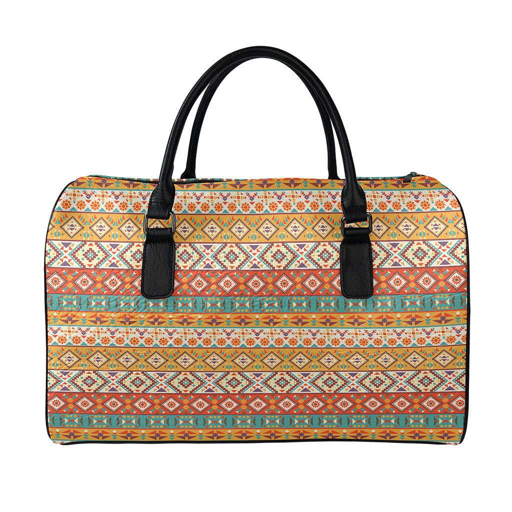 Navajo Native Pattern Print Leather Duffle Bag