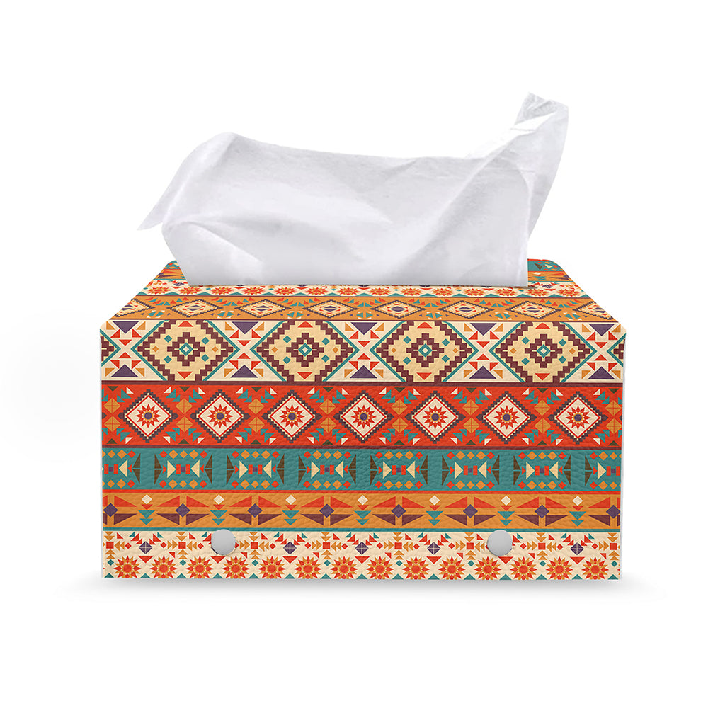 Navajo Native Pattern Print Leather Tissue Box Cover