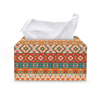 Navajo Native Pattern Print Leather Tissue Box Cover