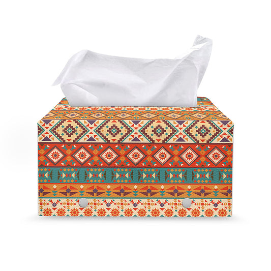 Navajo Native Pattern Print Leather Tissue Box Cover