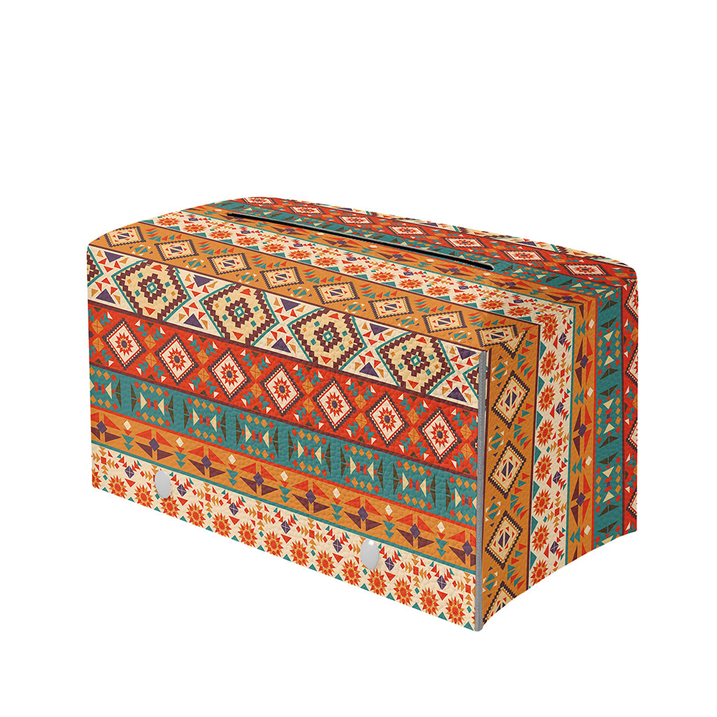 Navajo Native Pattern Print Leather Tissue Box Cover