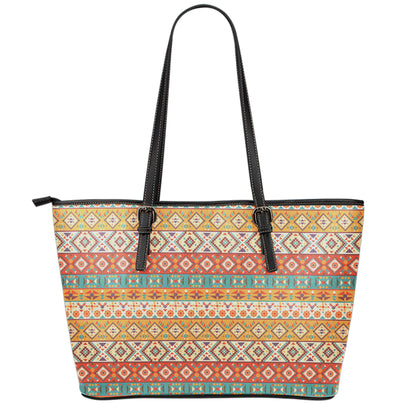 Navajo Native Pattern Print Leather Tote Bag