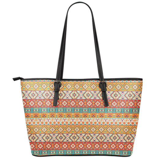 Navajo Native Pattern Print Leather Tote Bag